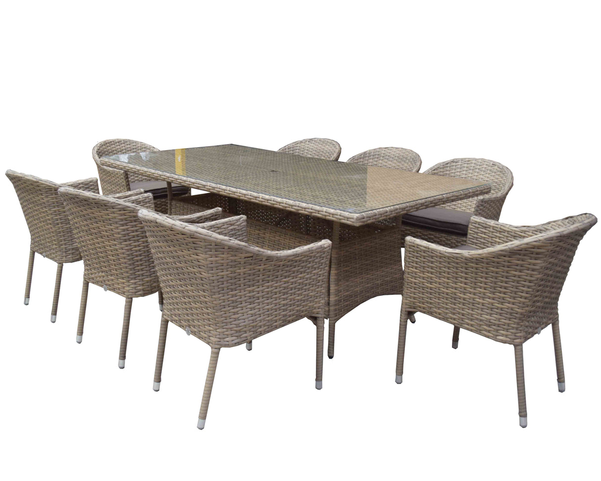 Signature Weave Darcey Eight-Seat Rectangular Dining Table Set with 8 Stacking Chairs – Nature