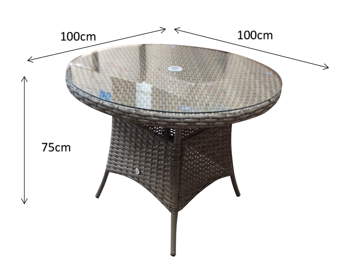 Signature Weave Darcey Four-Seat Round Dining Table Set with 4 Stacking Chairs – Nature