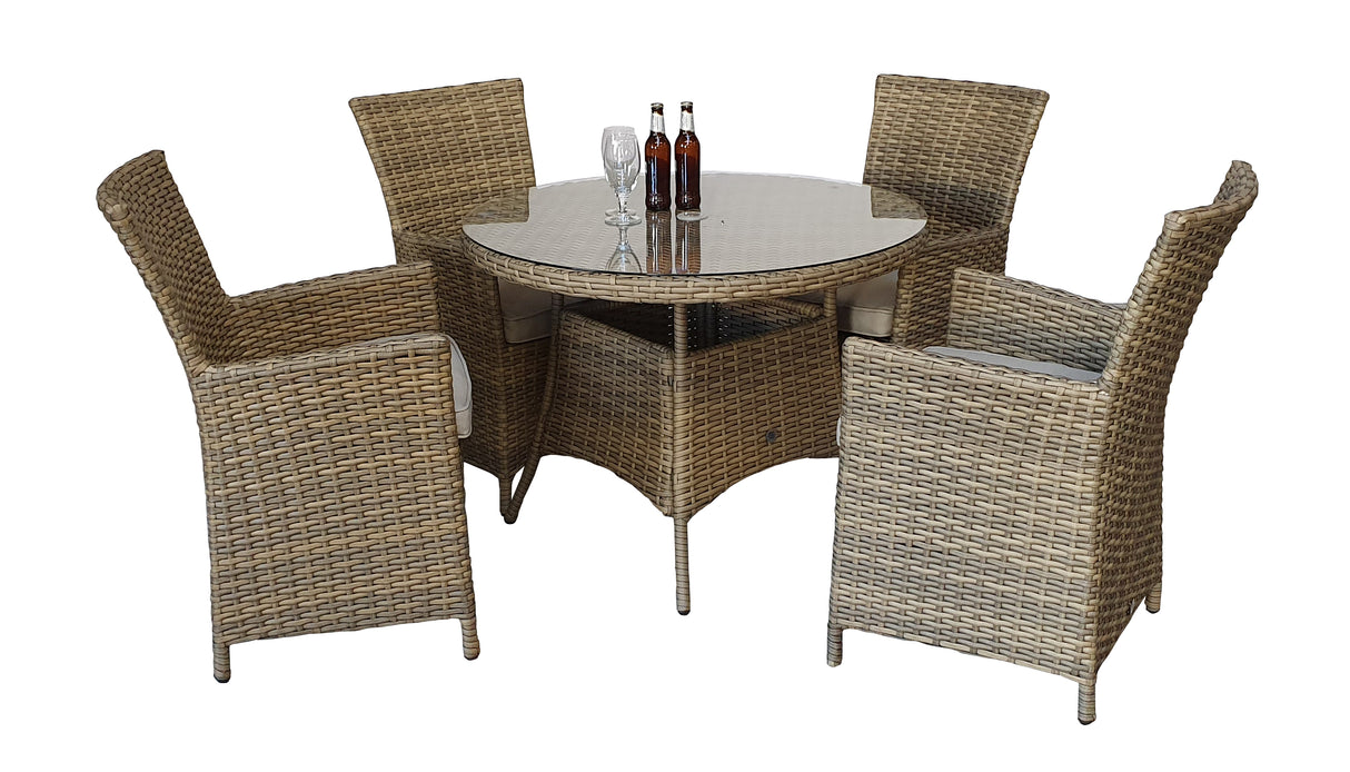 Signature Weave Darcey Four-Seat Round Dining Table Set with 4 High-Back Dining Chairs – Nature