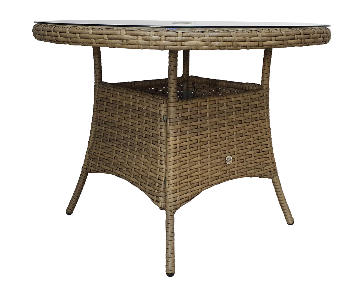 Signature Weave Darcey Four-Seat Round Dining Table Set with 4 High-Back Dining Chairs – Nature