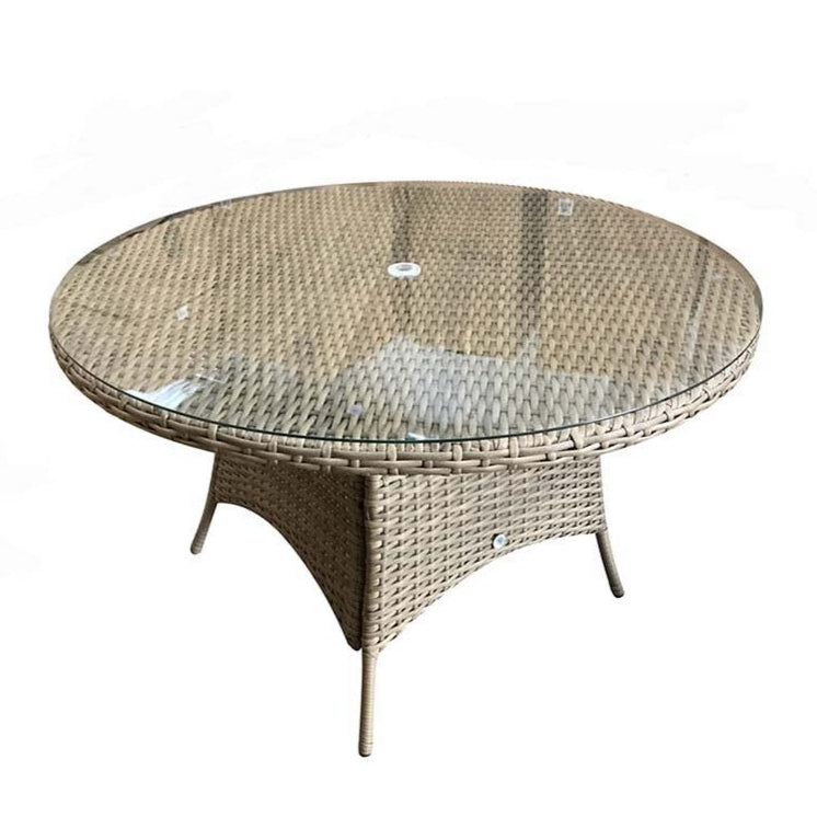 Signature Weave Darcey Six-Seat Round Dining Table Set with 6 High-Back Dining Chairs – Nature