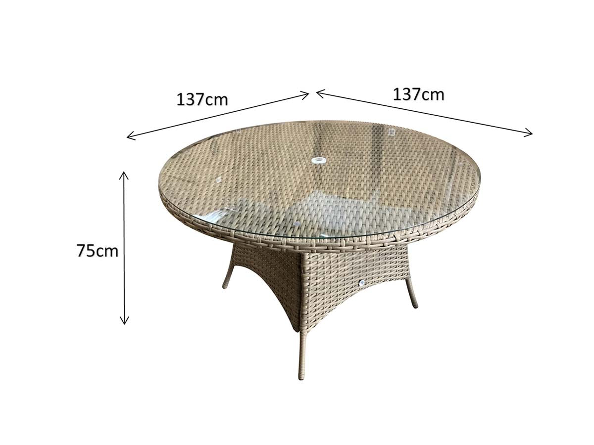 Signature Weave Darcey Six-Seat Round Dining Table Set with 6 High-Back Dining Chairs – Nature