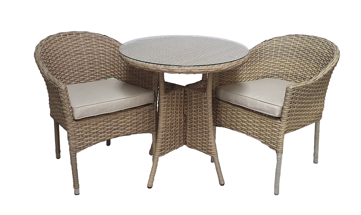Signature Weave Darcey Round Bistro Table Set with 2 Stacking Chairs – Nature
