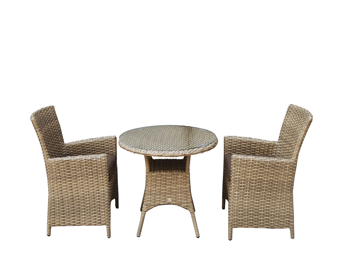 Signature Weave Darcey Round Bistro Table Set with 2 High-Back Dining Chairs – Nature