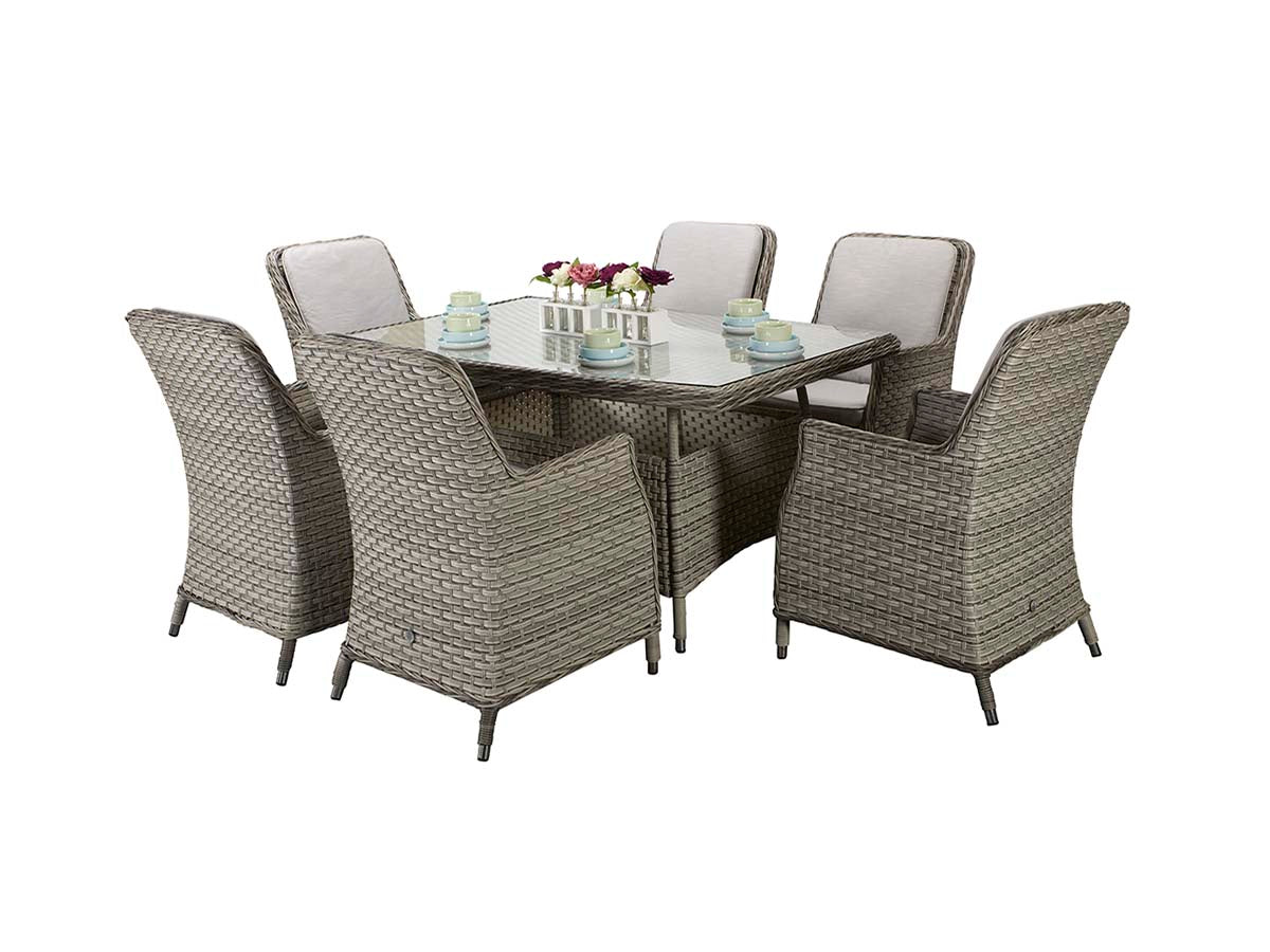 Signature Weave Edwina Six-Seat Rectangular Dining Table Set with 6 Dining Chairs – 3 Wicker Special Grey Weave