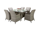 Signature Weave Edwina Six-Seat Rectangular Dining Table Set with 6 Dining Chairs – 3 Wicker Special Grey Weave