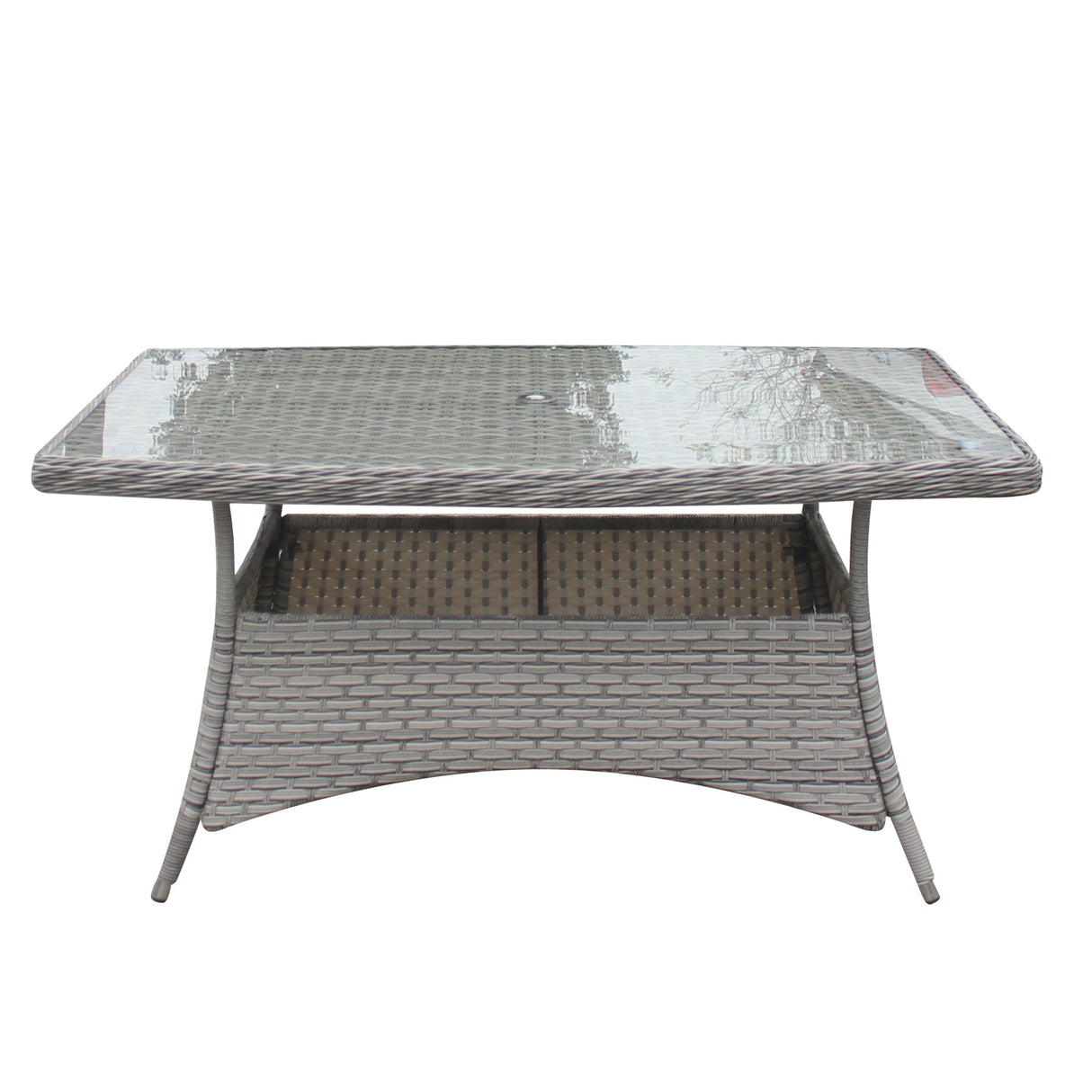 Signature Weave Edwina Six-Seat Rectangular Dining Table Set with 6 Dining Chairs – 3 Wicker Special Grey Weave