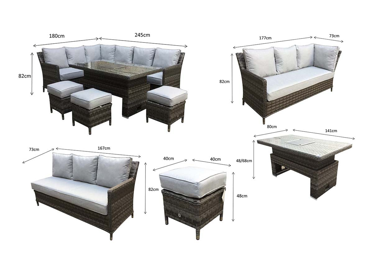 Signature Weave Edwina Corner Sofa Dining Set with Ice Bucket Lift Table and 3 Ottomans - Multi Grey Wicker