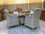 Signature Weave Edwina Four-Seat Square Gas Firepit Dining Set with 4 Dining Chairs – 3 Wicker Special Grey Weave