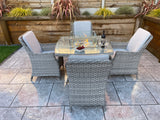 Signature Weave Edwina Four-Seat Square Gas Firepit Dining Set with 4 Dining Chairs – 3 Wicker Special Grey Weave