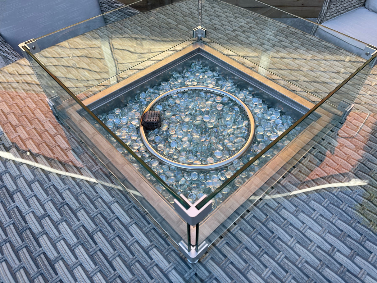 Signature Weave Edwina Four-Seat Square Gas Firepit Table – 3 Wicker Special Grey Weave
