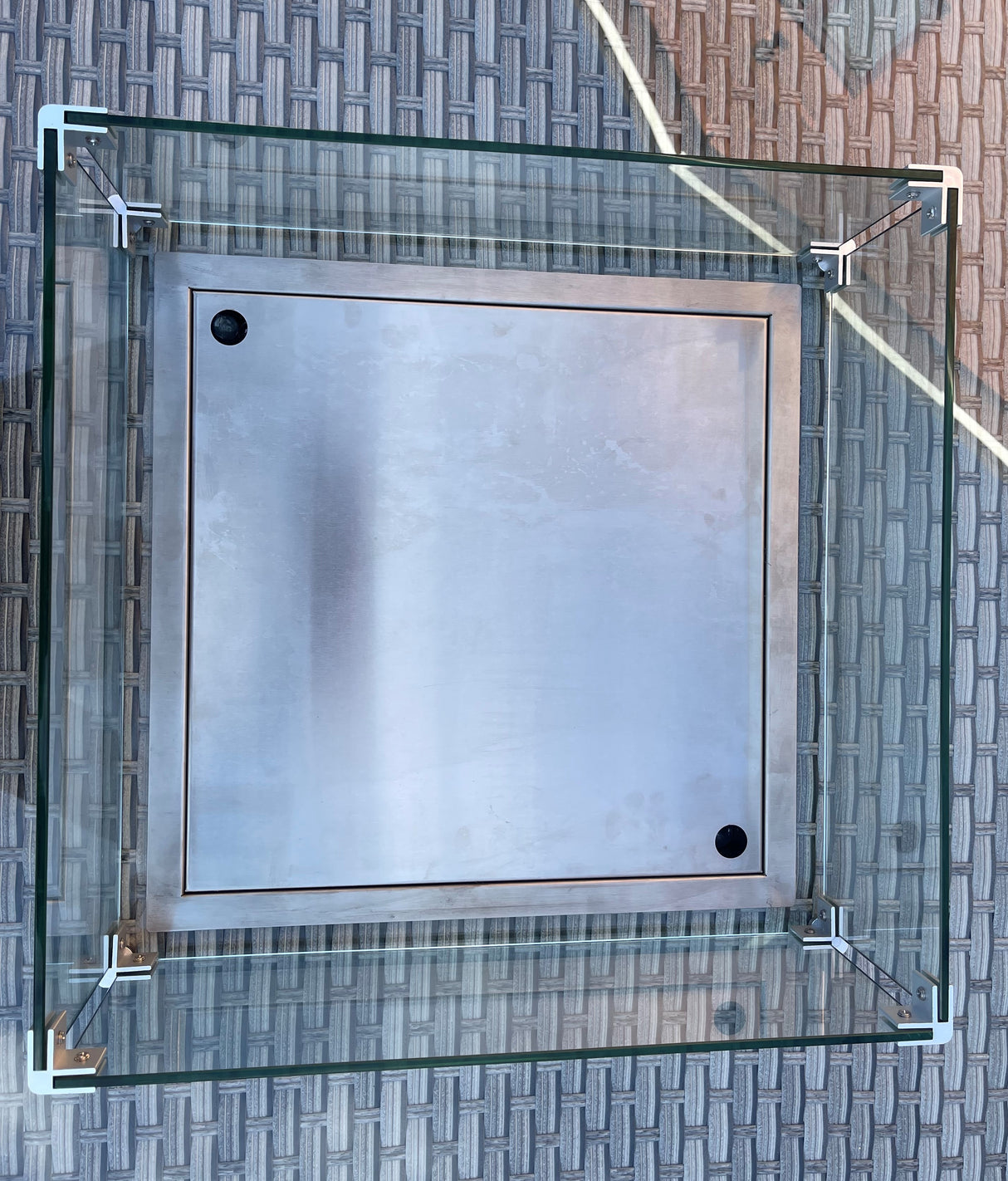 Signature Weave Edwina Four-Seat Square Gas Firepit Table – 3 Wicker Special Grey Weave