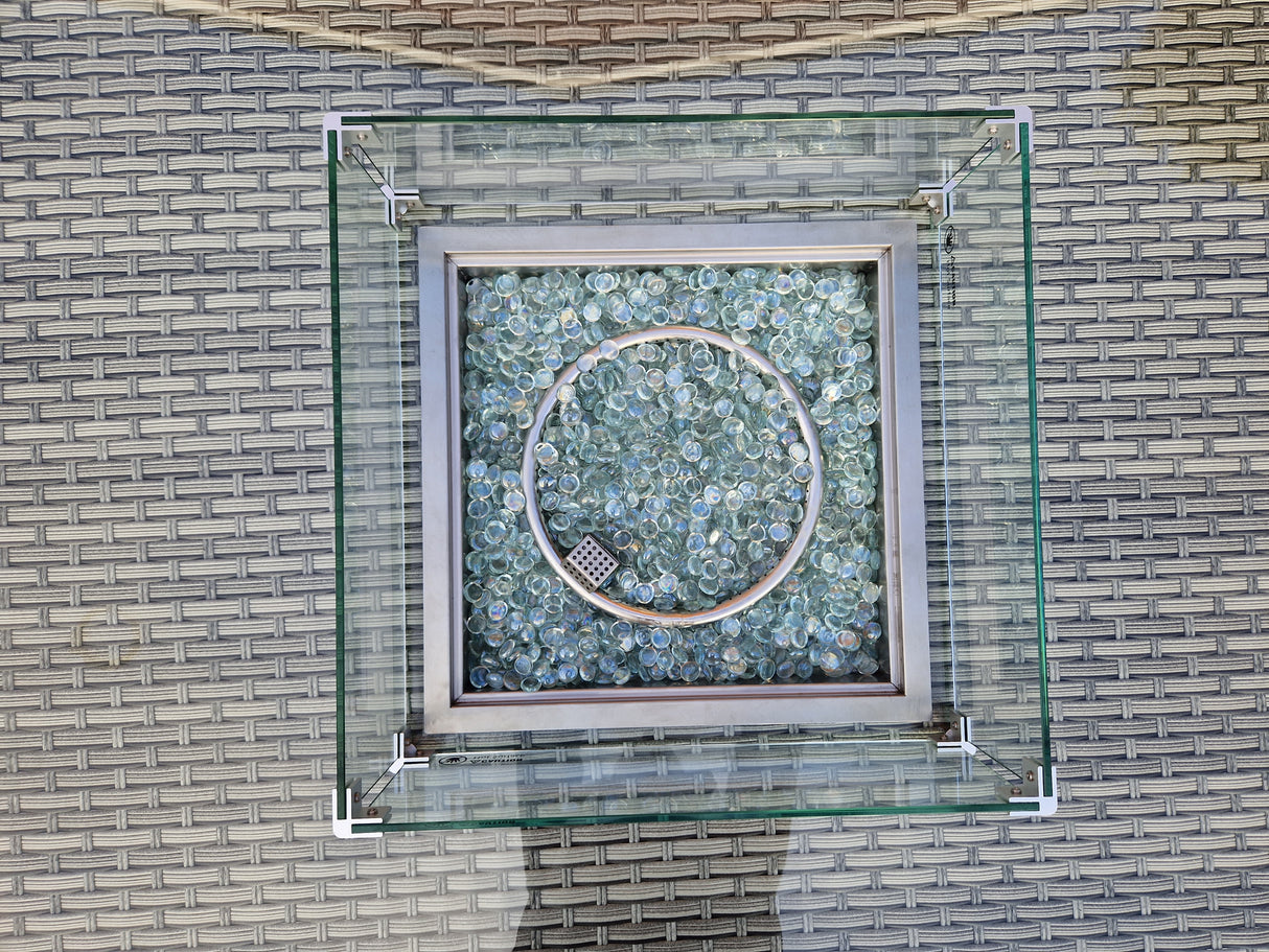 Signature Weave Edwina Eight-Seat Square Gas Firepit Table – 3 Wicker Special Grey Weave