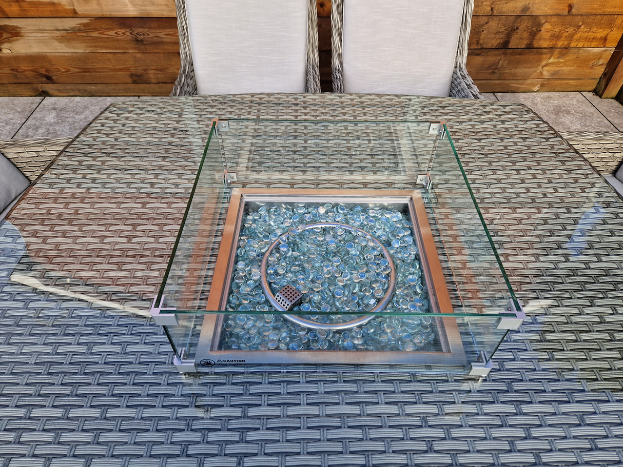 Signature Weave Edwina Eight-Seat Square Gas Firepit Table – 3 Wicker Special Grey Weave