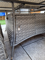 Signature Weave Edwina Eight-Seat Square Gas Firepit Table – 3 Wicker Special Grey Weave