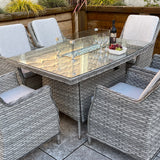 Signature Weave Edwina Six-Seat Rectangular Gas Firepit Table – 3 Wicker Special Grey Weave