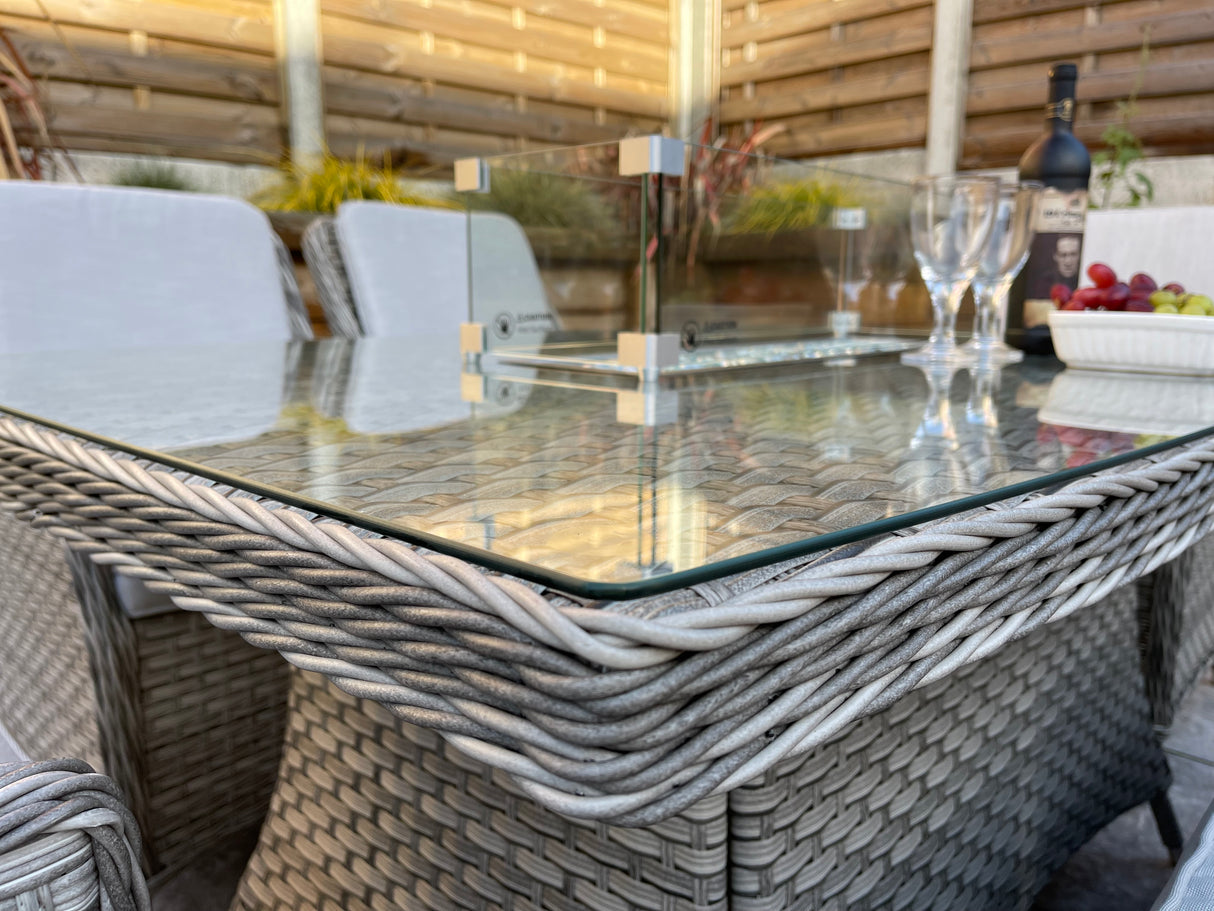 Signature Weave Edwina Six-Seat Rectangular Gas Firepit Table – 3 Wicker Special Grey Weave