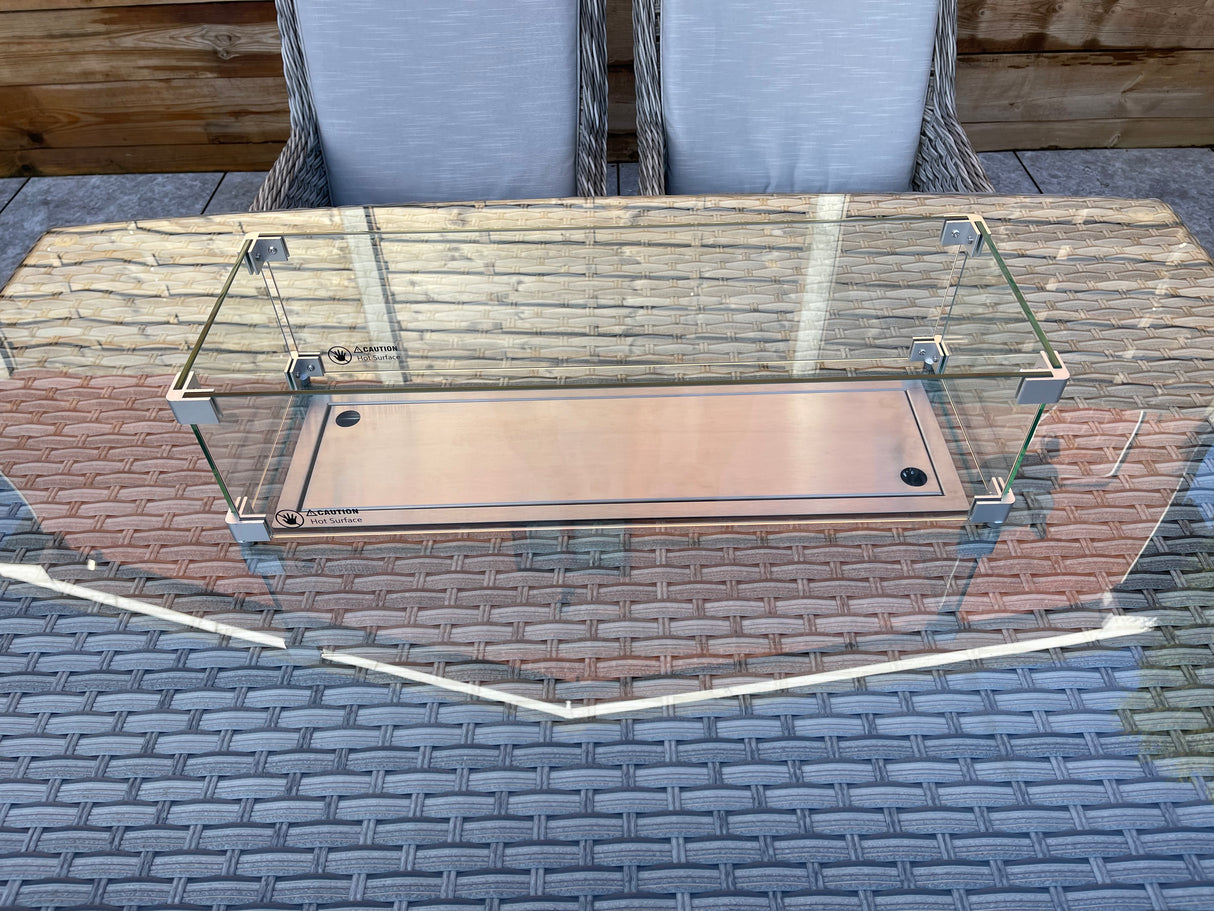 Signature Weave Edwina Six-Seat Rectangular Gas Firepit Table – 3 Wicker Special Grey Weave