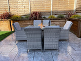 Signature Weave Edwina Six-Seat Rectangular Gas Firepit Dining Set with 6 Dining Chairs – 3 Wicker Special Grey Weave