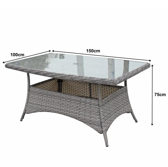 Signature Weave Edwina Six-Seat Rectangular Dining Table Set with 6 Dining Chairs – 3 Wicker Special Grey Weave