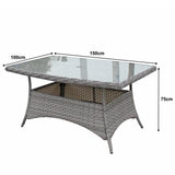 Signature Weave Edwina Six-Seat Rectangular Dining Table Set with 6 Dining Chairs – 3 Wicker Special Grey Weave