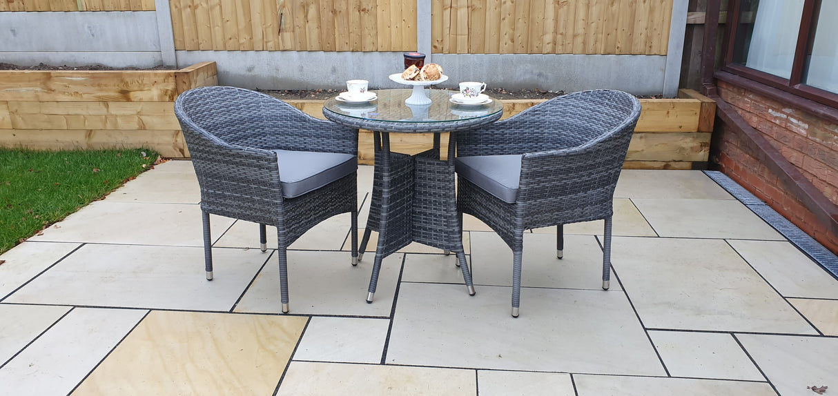 Signature Weave Emily Round Bistro Table Set with 2 Stacking Chairs – 8mm Flat Grey Weave
