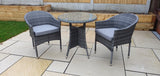 Signature Weave Emily Round Bistro Table Set with 2 Stacking Chairs – 8mm Flat Grey Weave