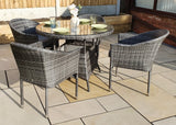 Signature Weave Emily 100cm Round Table Four-Seat Dining Set with 4 Stacking Chairs – 8mm Flat Grey Weave