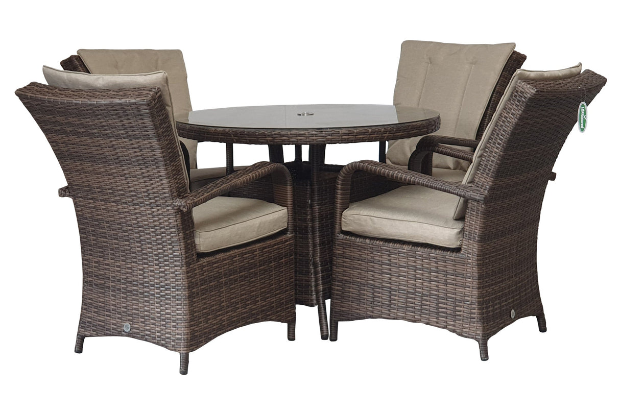 Signature Weave Florence 4-Seat Round Dining Table Set with 4 Dining Chairs – Brown