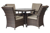 Signature Weave Florence 4-Seat Round Dining Table Set with 4 Dining Chairs – Brown
