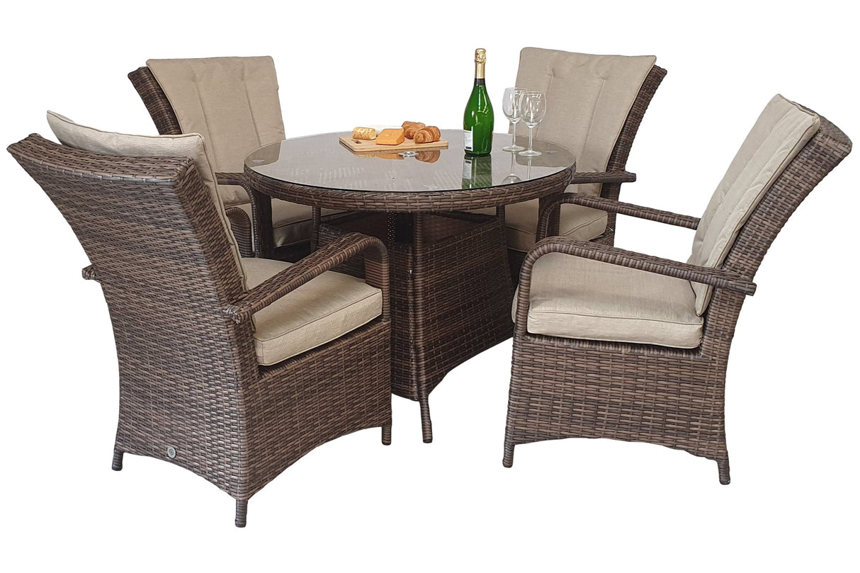 Signature Weave Florence 4-Seat Round Dining Table Set with 4 Dining Chairs – Brown