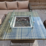 Signature Weave Georgia Six-Seat Corner Sofa Dining Set with Gas Firepit Table and 2 Ottomans - Mixed Brown