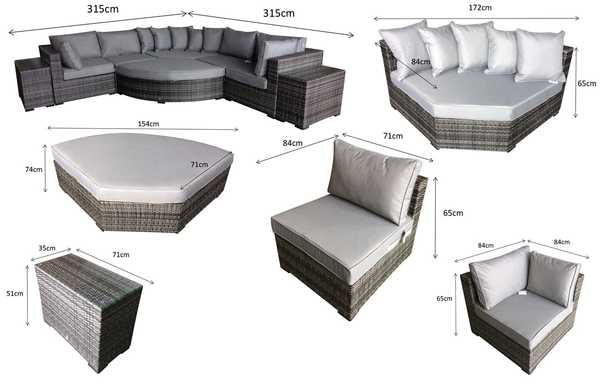Signature Weave Jessica Large Corner Sofa Set with Chaise and 2 Glass Top Side Tables - Mixed Brown