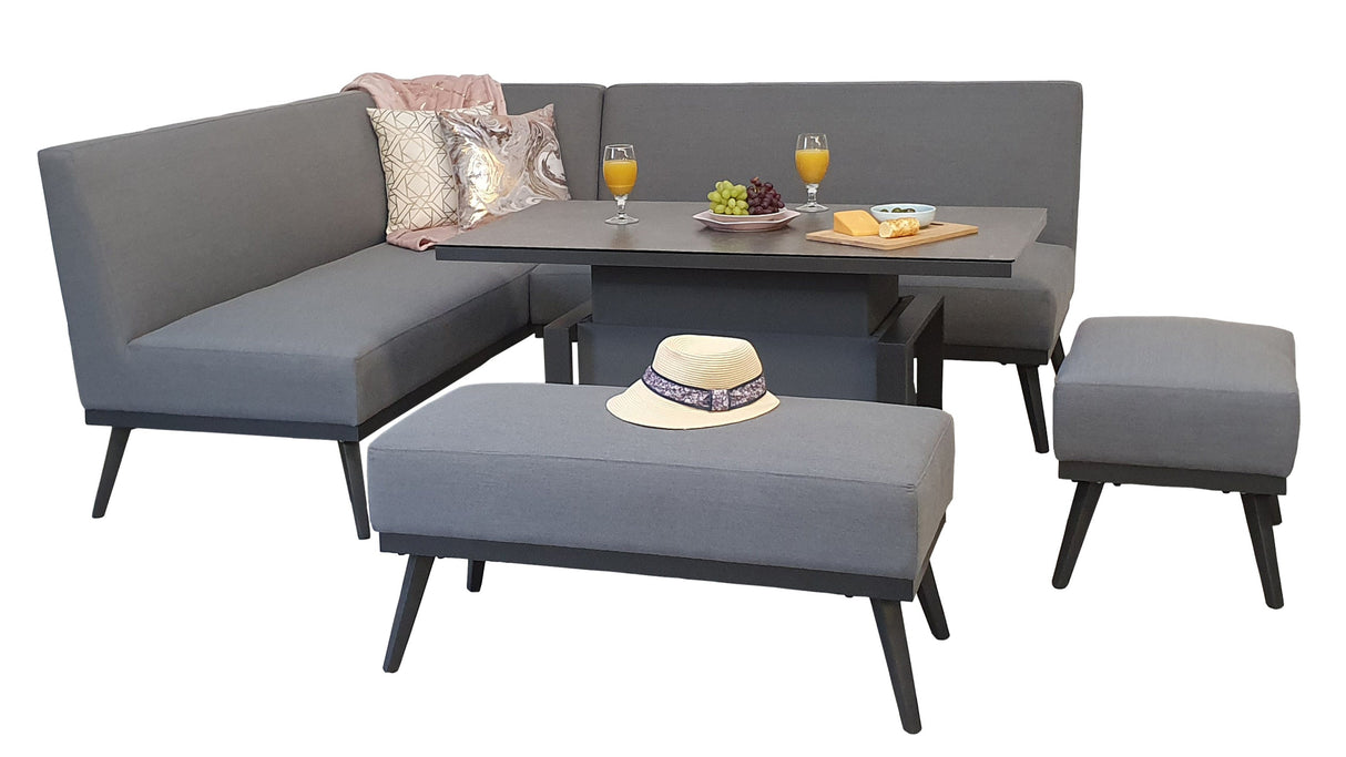 Signature Weave Kimmie Fabric Corner Sofa Dining Set with Gas Lift Table and 2 Ottomans