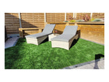 Signature Weave Meghan Pair of Sunloungers with Drinks Table – Creamy Grey Wicker