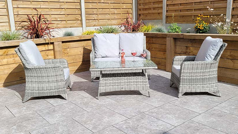 Signature Weave Sarah Four-Seat Sofa Set with High Coffee Table in - Grey