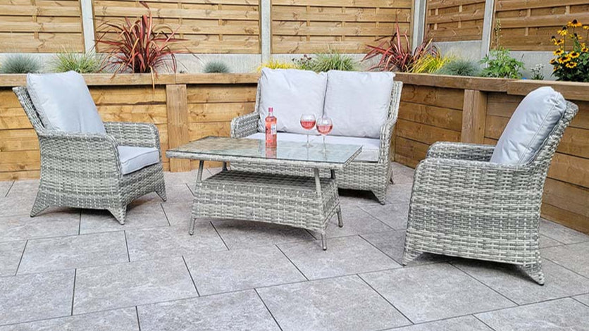 Signature Weave Sarah Four-Seat Sofa Set with High Coffee Table in - Grey