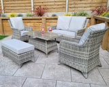 Signature Weave Sarah Six-Seat Sofa Set with High Coffee Table and Ottoman Bench - Grey