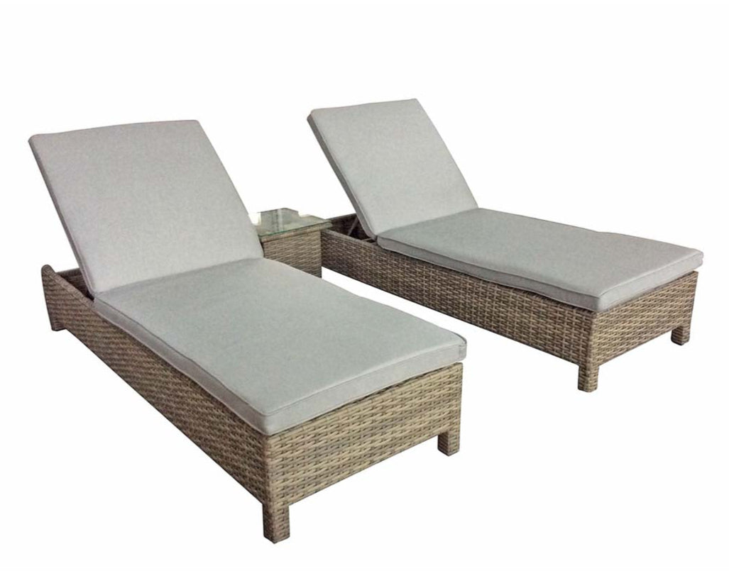 Signature Weave Sarena Sun Loungers Pair with Drinks Table - Nature