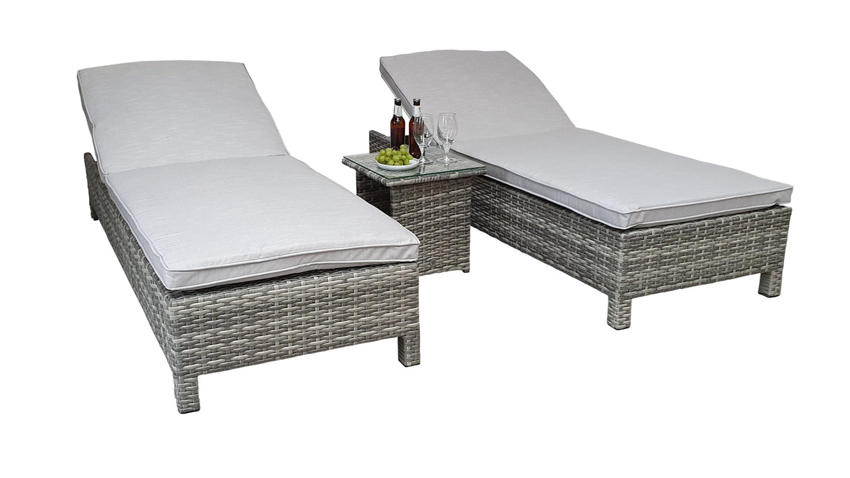 Signature Weave Sarena Sun Loungers Pair with Drinks Table - Grey