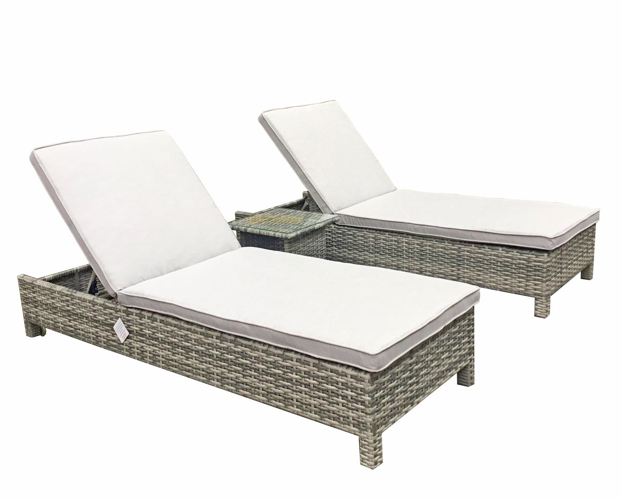 Signature Weave Sarena Sun Loungers Pair with Drinks Table - Grey