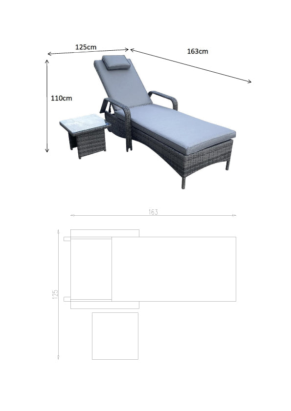 Signature Weave Savannah Single Sunbed with Glass Top Side Table - Grey