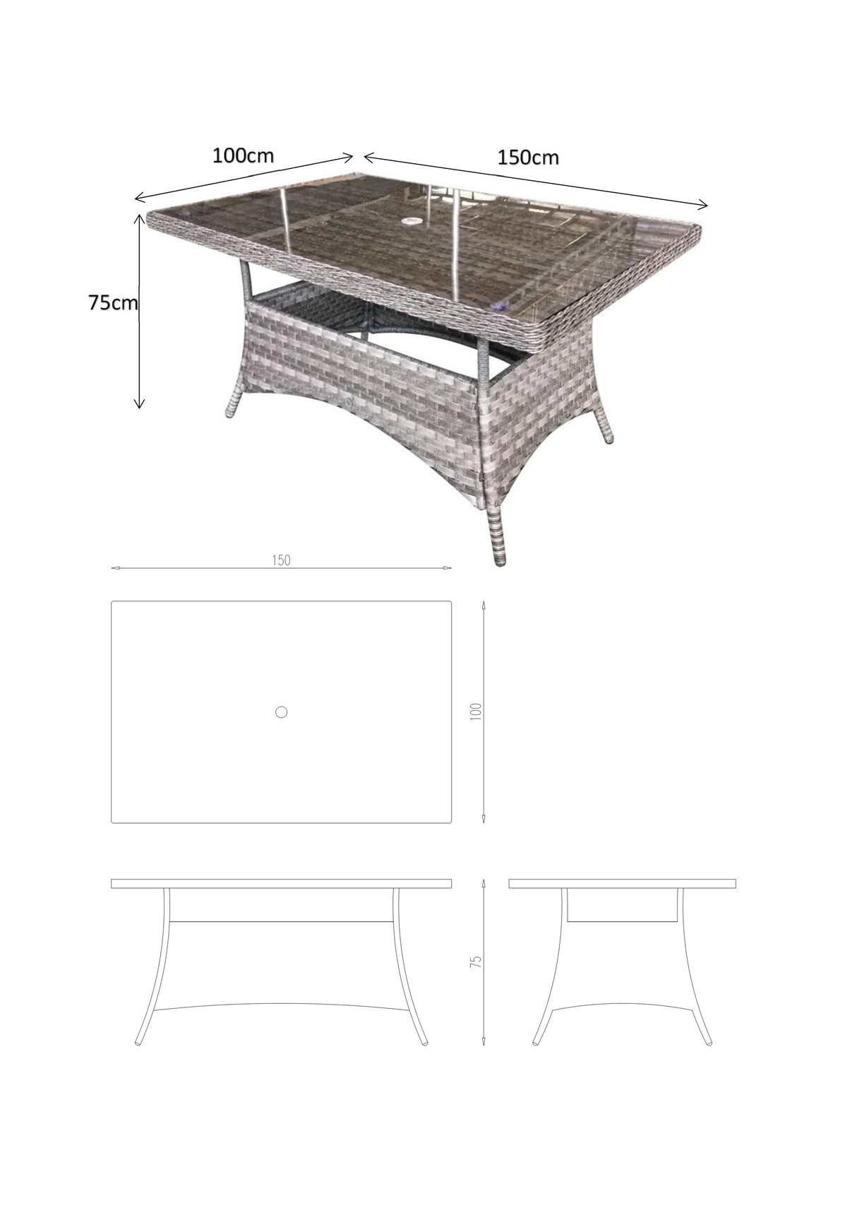 Signature Weave Victoria Rectangular Dining Table – Multi Grey Wicker