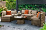 Signature Weave Juliet Half Moon Sofa Set with Glass Top Coffee Table and 2 Drinks Tables - Mixed Brown