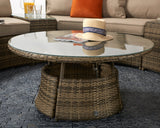 Signature Weave Juliet Half Moon Sofa Set with Glass Top Coffee Table and 2 Drinks Tables - Mixed Brown