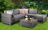 Signature Weave Savannah Corner Sofa Set with Chaise and Glass Top Coffee Table - Grey