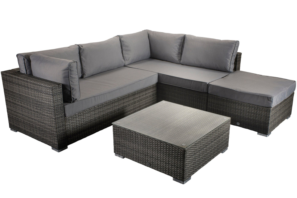 Signature Weave Savannah Corner Sofa Set with Chaise and Glass Top Coffee Table - Grey