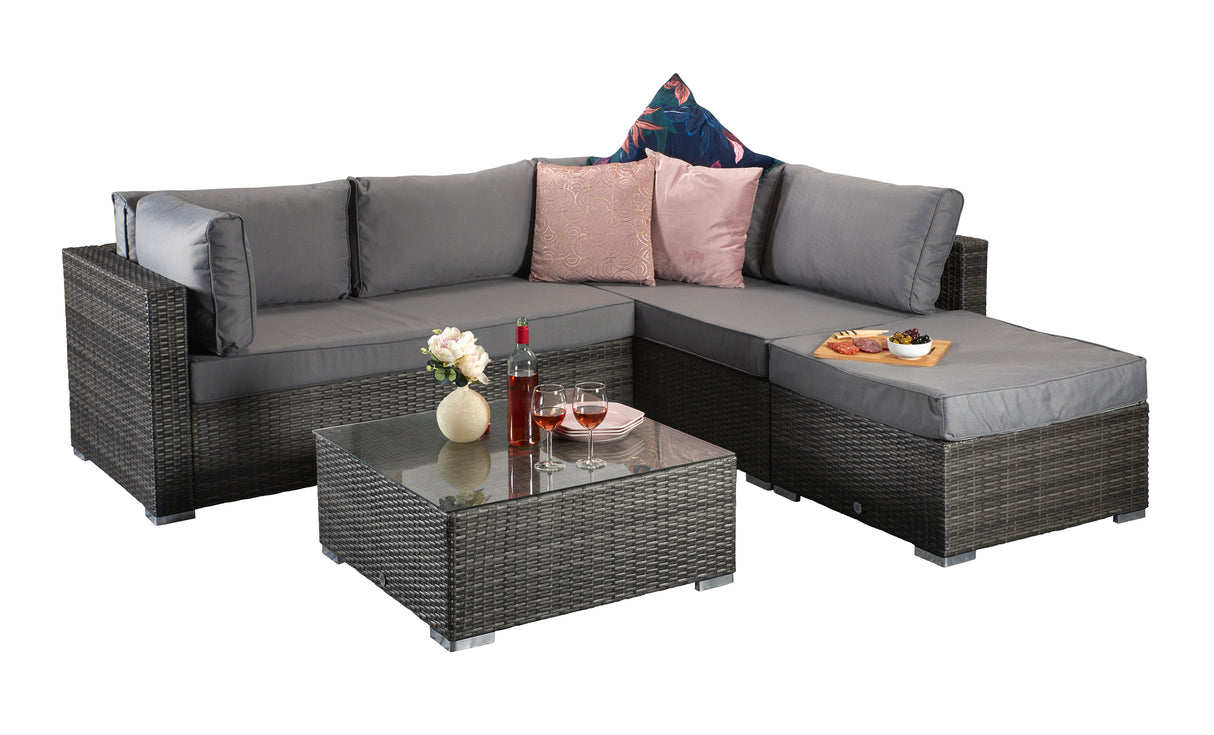 Signature Weave Savannah Corner Sofa Set with Chaise and Glass Top Coffee Table - Grey