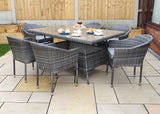 Signature Weave Emily Rectangular Six-Seat Dining Table Set with 6 Stacking Chairs – 8mm Flat Grey Weave